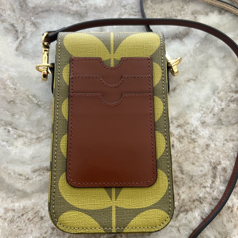 Orla Kiely Green and Pink Leaf Crossbody Phone Bag - Picture 3 of 4